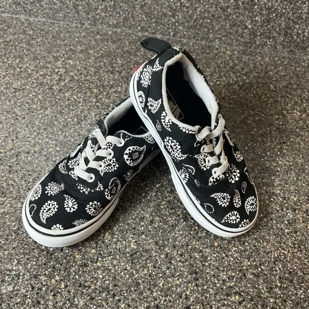 Vans New Era Paisley White/Black Slip On Little Kid Toddler Sz 10 Sneaker Canvas